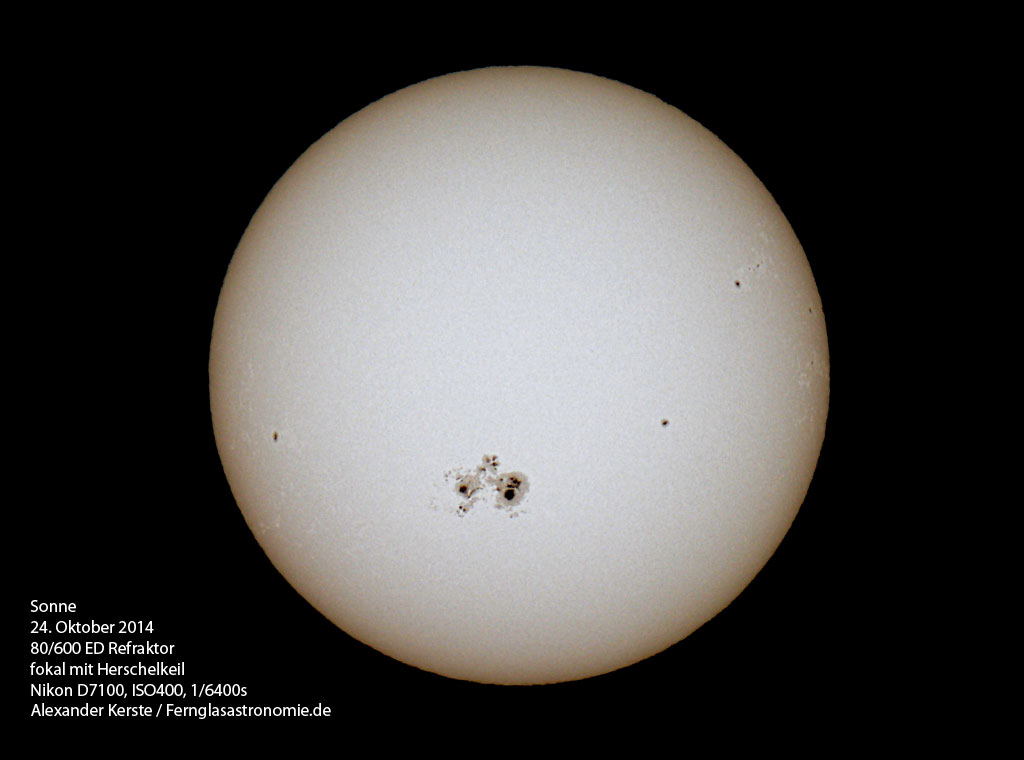 Die Sonne am 24. Oktober 2014 mit Herschelkeil und ED80/600